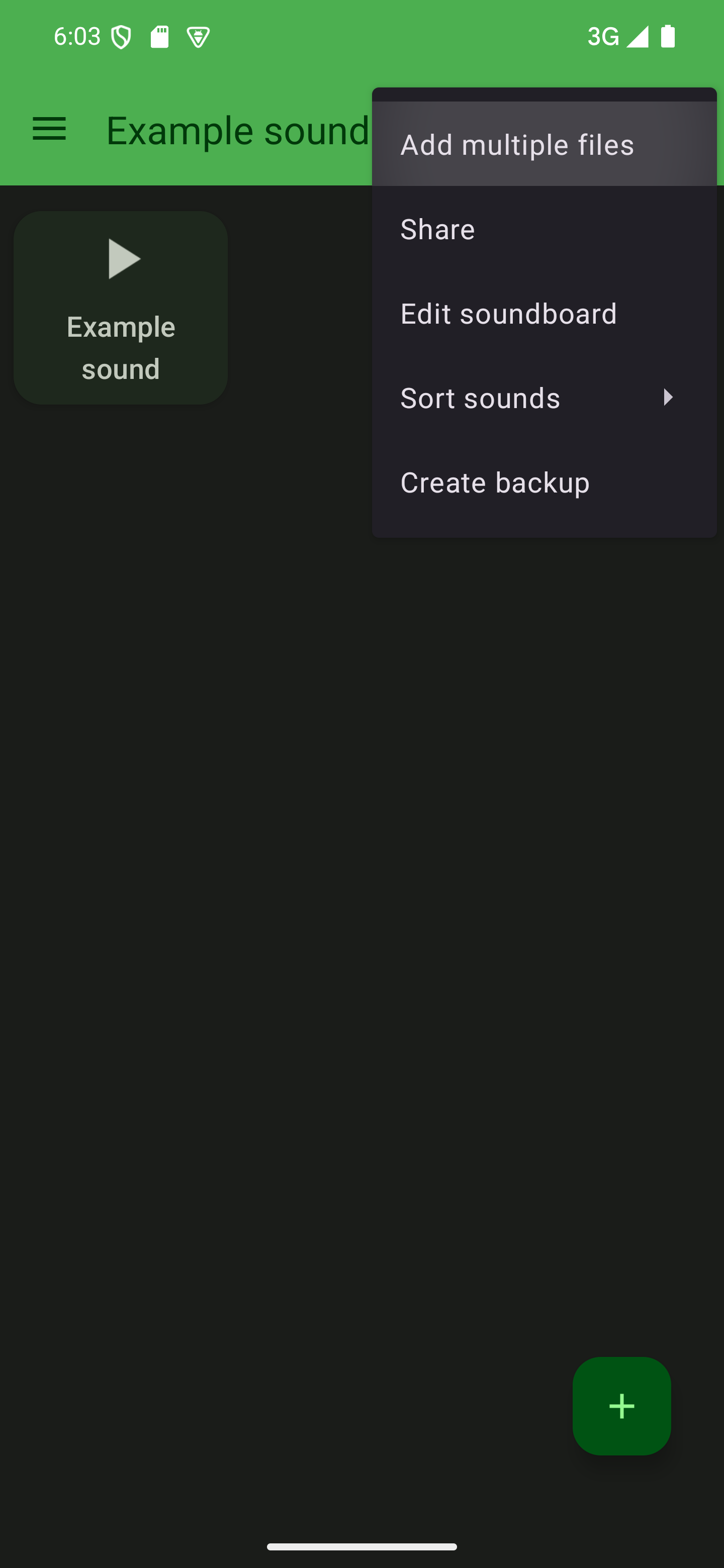 Open the options menu and choose "Add multiple files" The soundboard options menu with the "Add multiple files" option highlighted