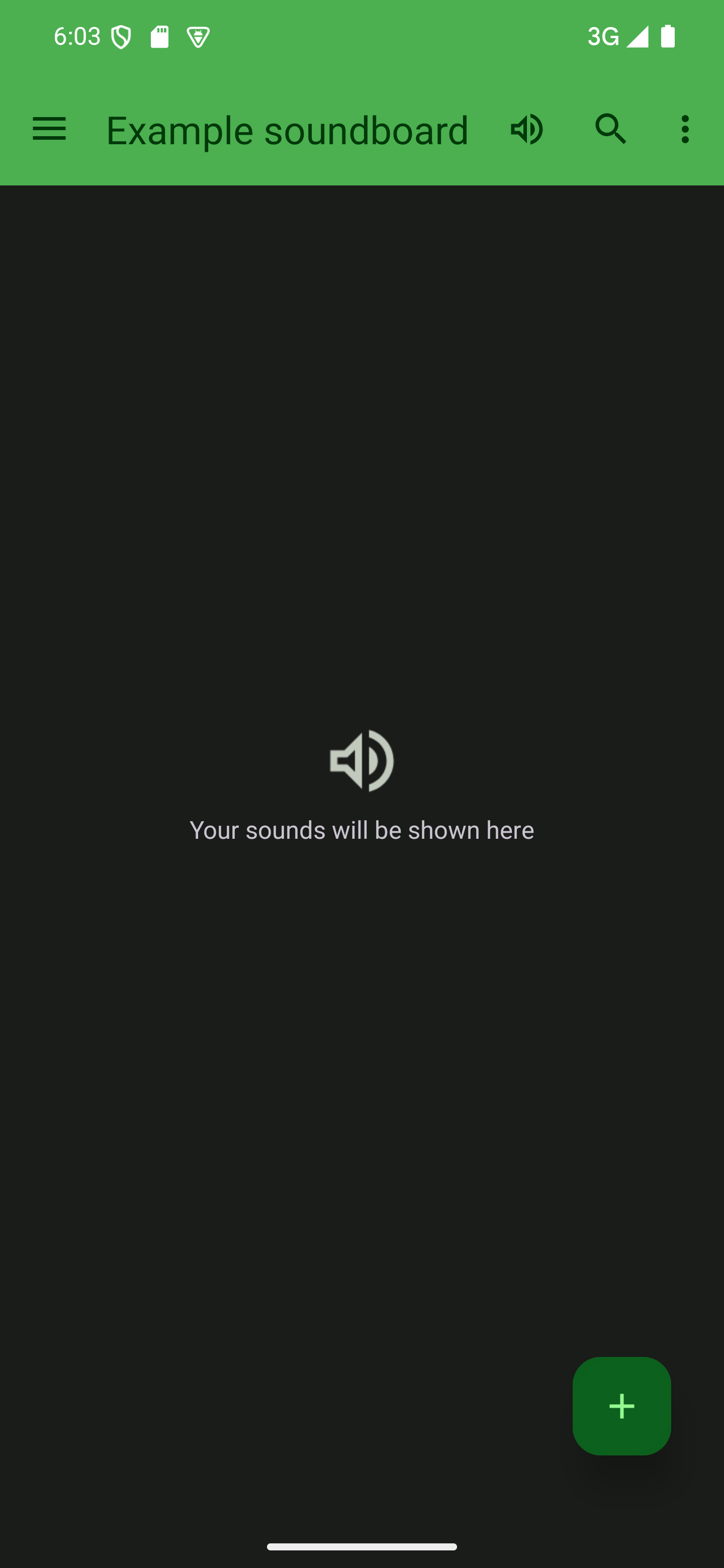 Tapping the + button opens the dialog to add a sound A soundboard with no sounds listed and the add button pressed
