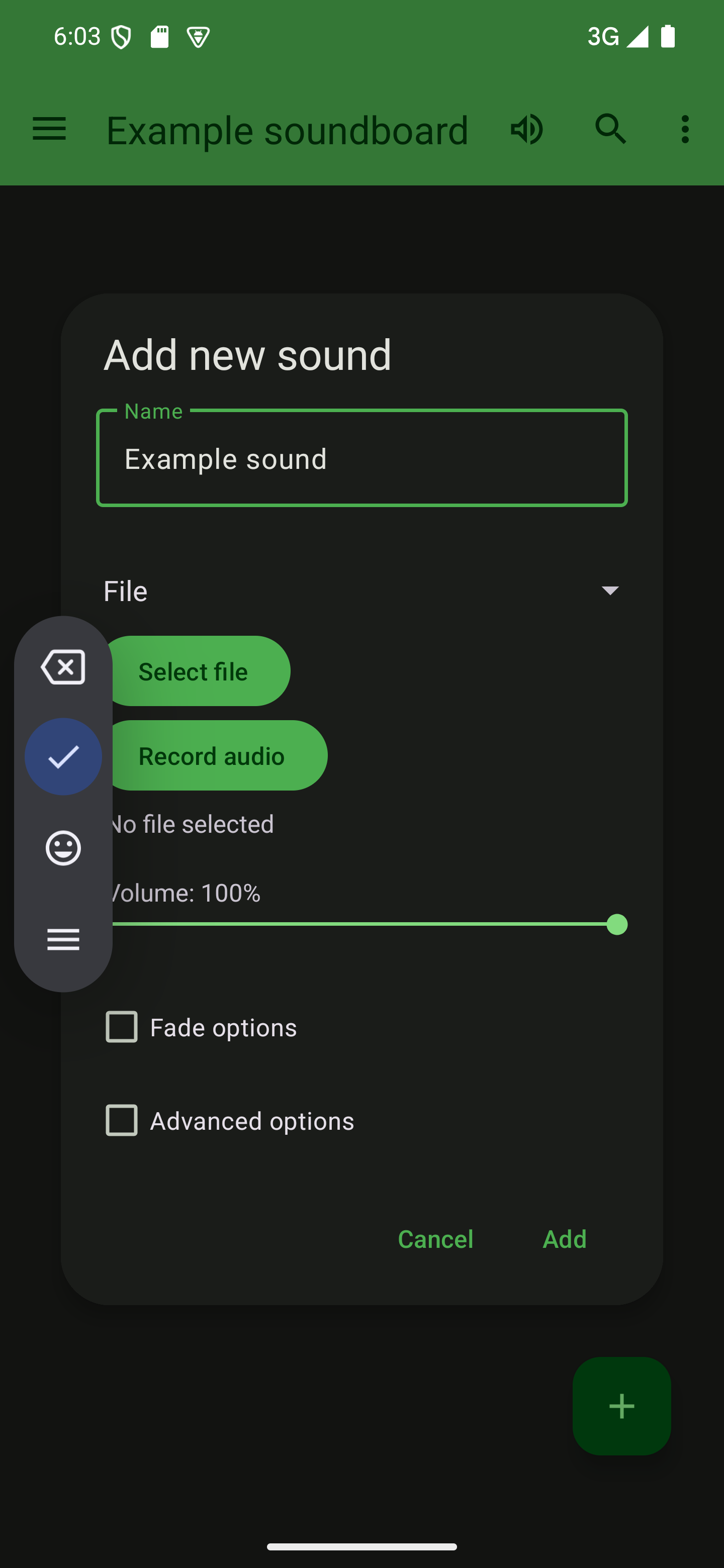 Name your sound using the dialog A dialog to enter the new sound's name