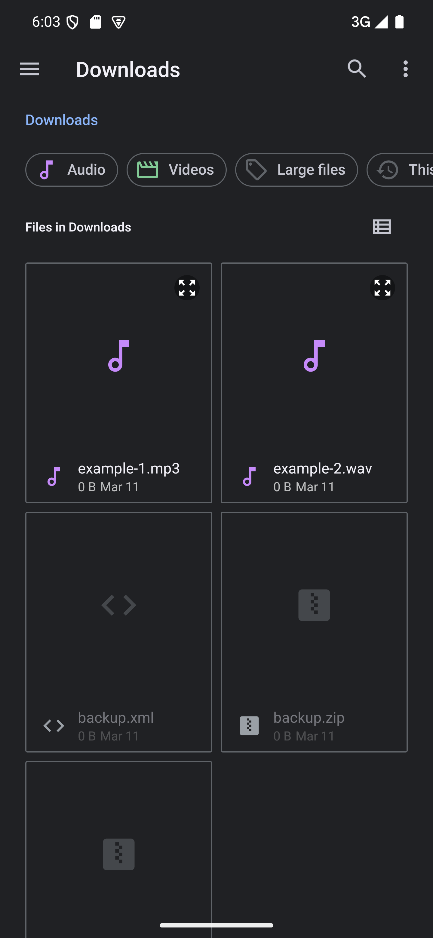 Tap "Select file" and choose an audio file to add A file picker with a file named "example.mp3"