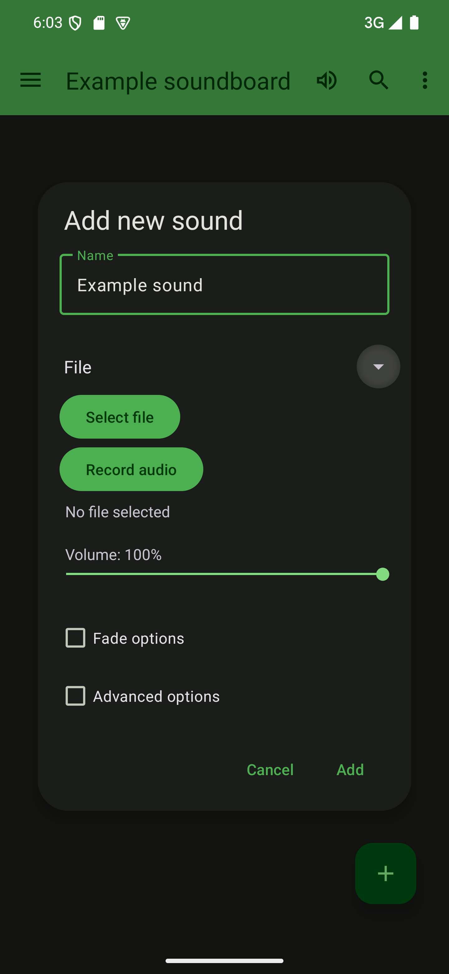 Set your sound to use a URL as the sound source A dialog to add a sound with its type selector highlighted