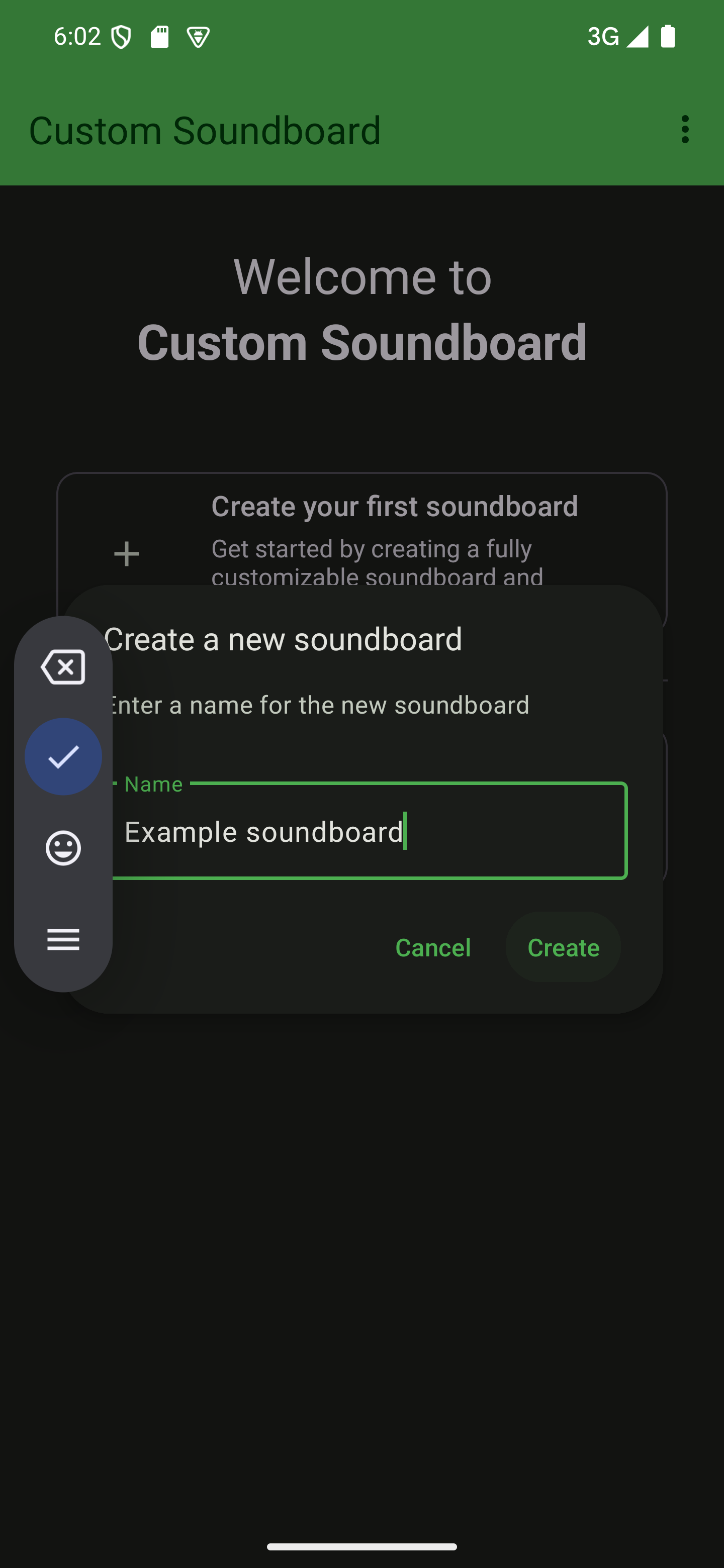 Tap "Create" to create your soundboard A dialog with its "Create" button highlighted