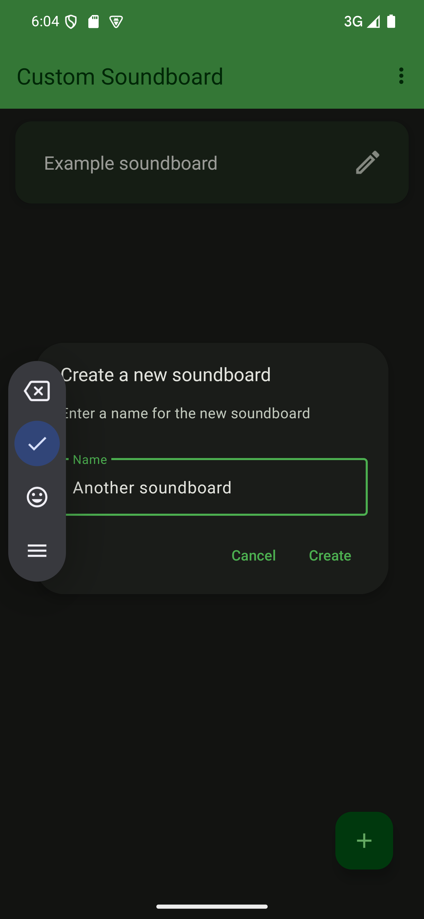Name your soundboard using the dialog A dialog to enter the new soundboard's name
