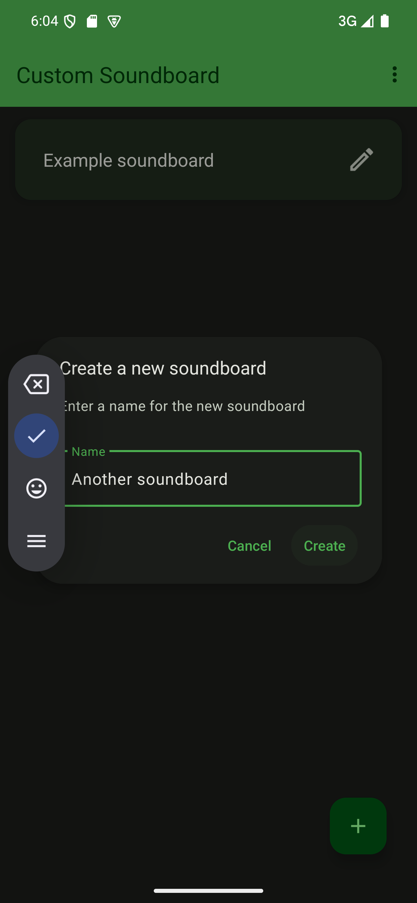 Tap "Create" to create your soundboard A dialog with its "Create" button highlighted