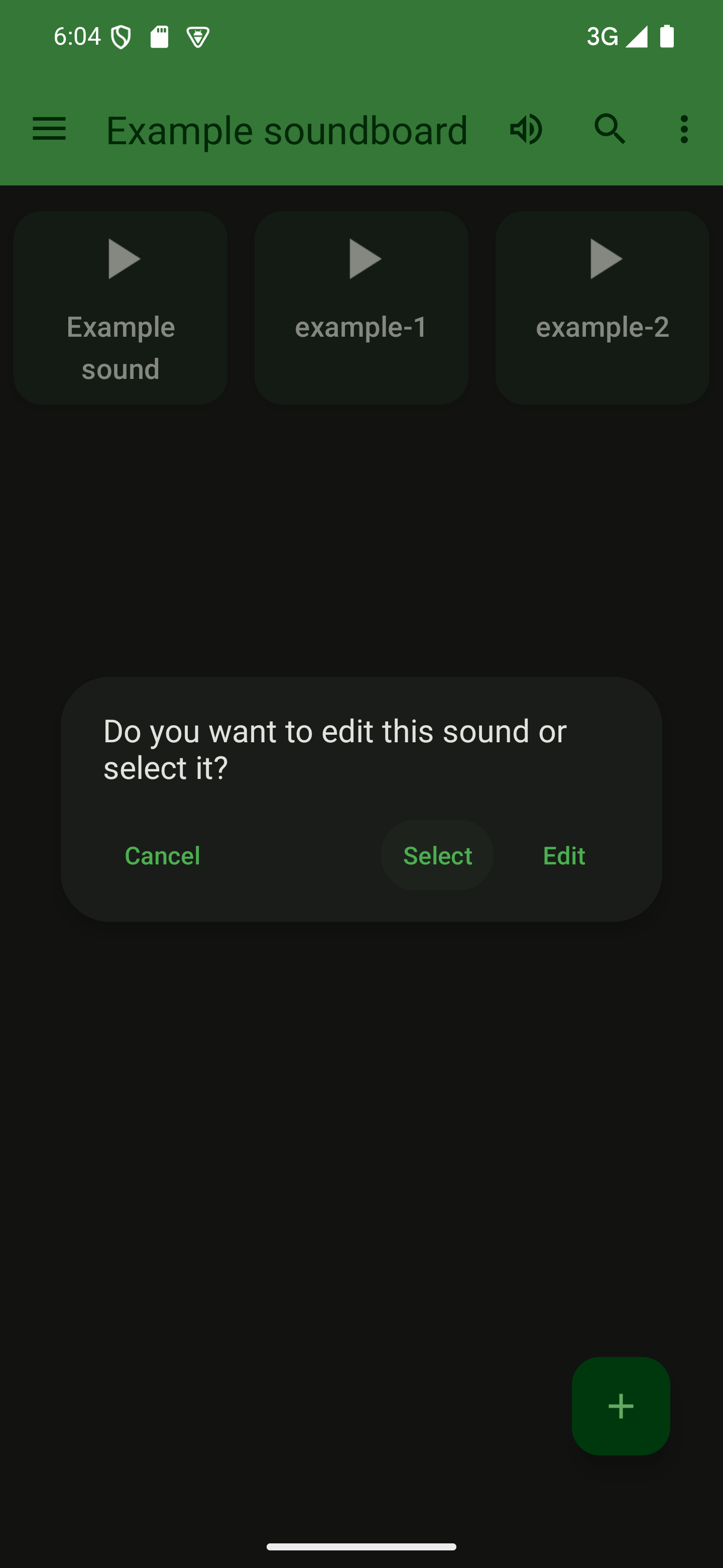 Long-press a sound you want to delete and tap "Select" in the dialog A soundboard with a dialog asking to edit or select in the foreground