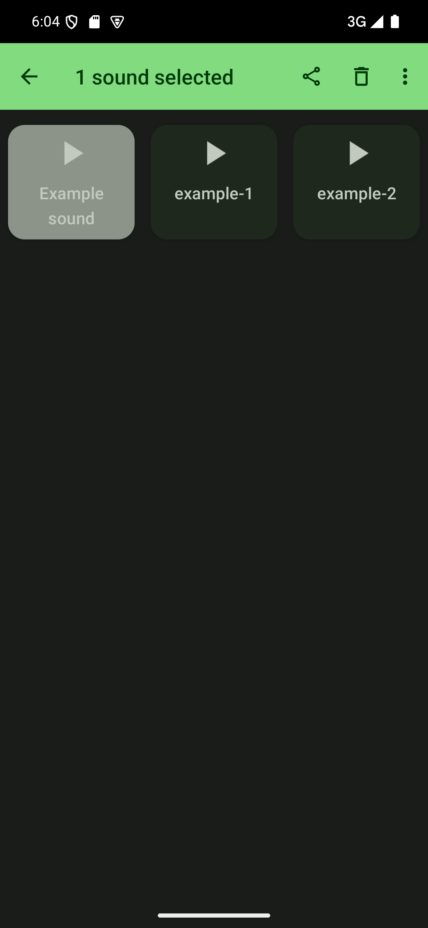 Tap the trash can icon to delete the selected sound(s) A soundboard with three sounds listed, one is selected