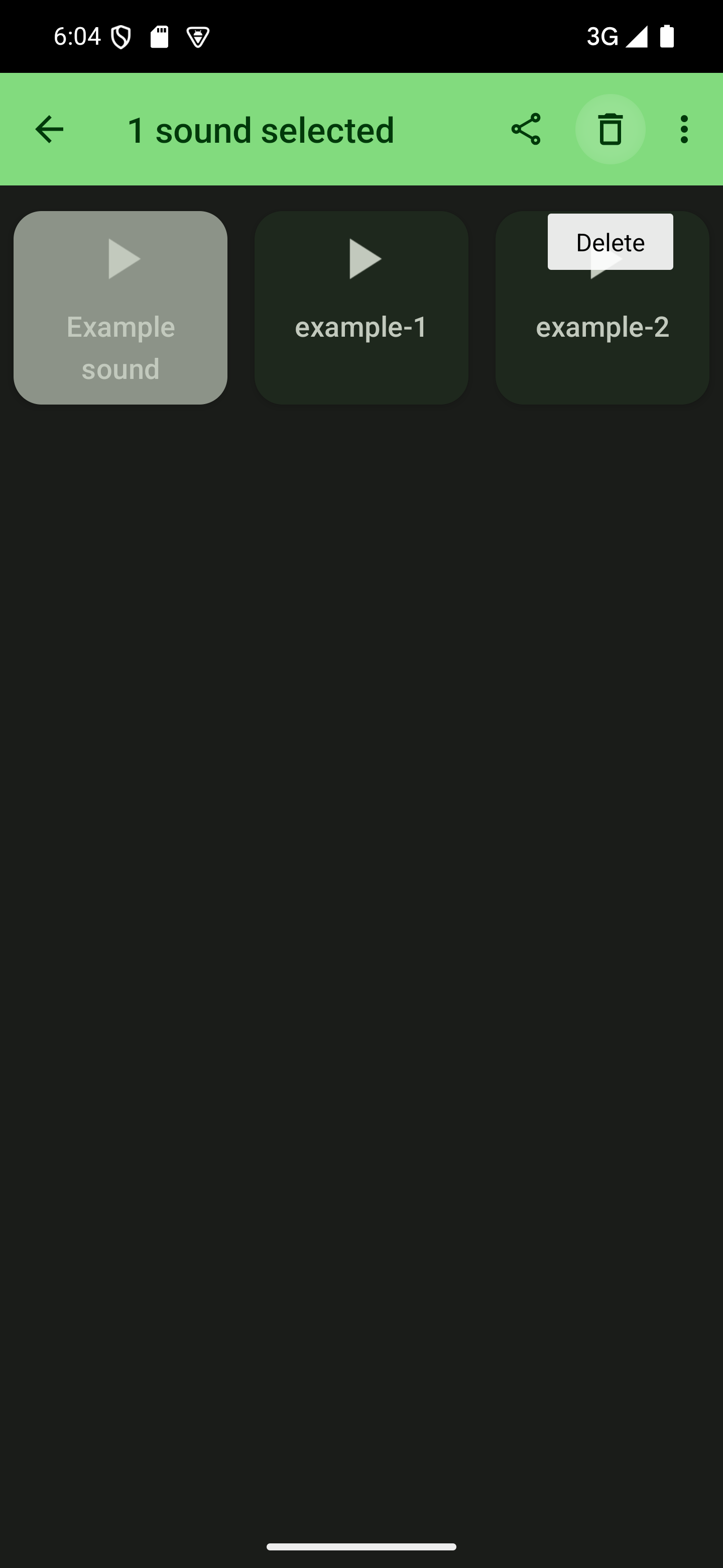 Tap the trash can icon to delete the selected sound(s) A soundboard with the delete menu item highlighted