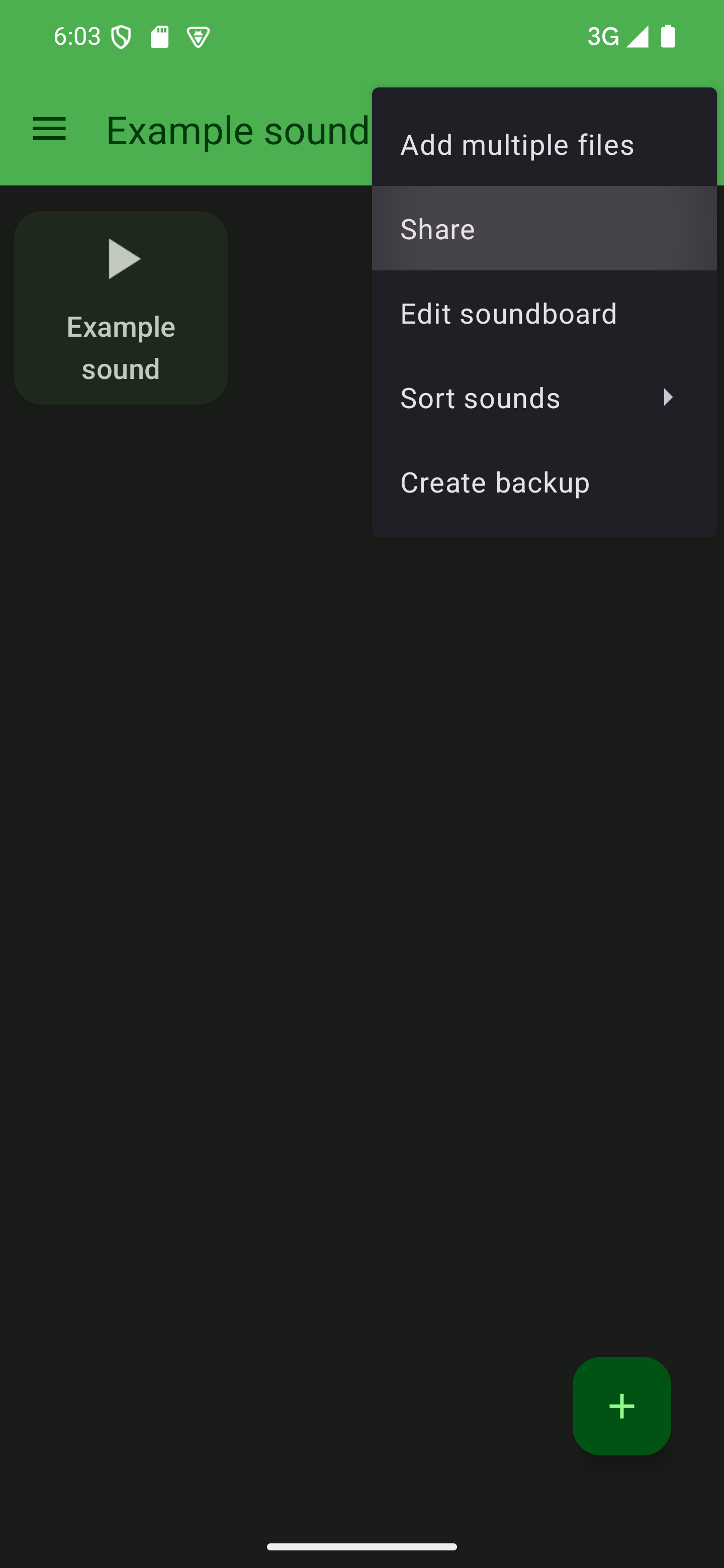 Open the options menu and choose "Share" The soundboard options menu with the "Share" option highlighted