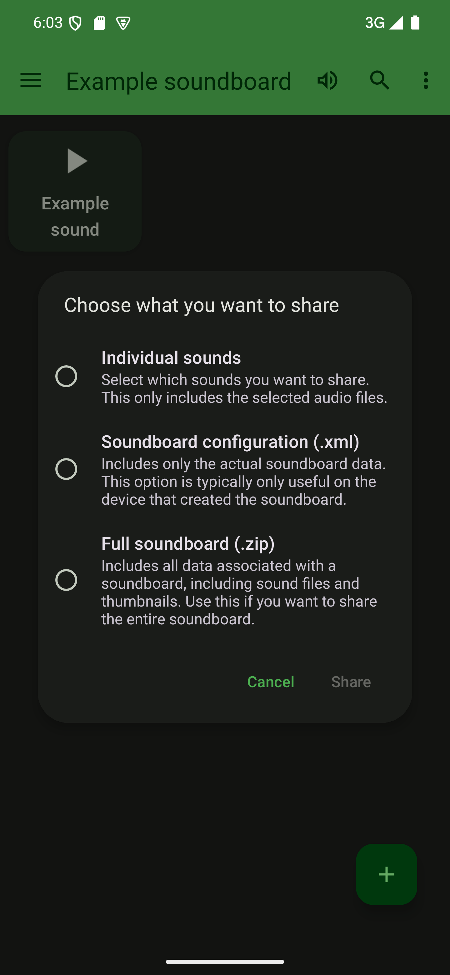 Choose what to share and tap "Share" A dialog to select what content should be shared