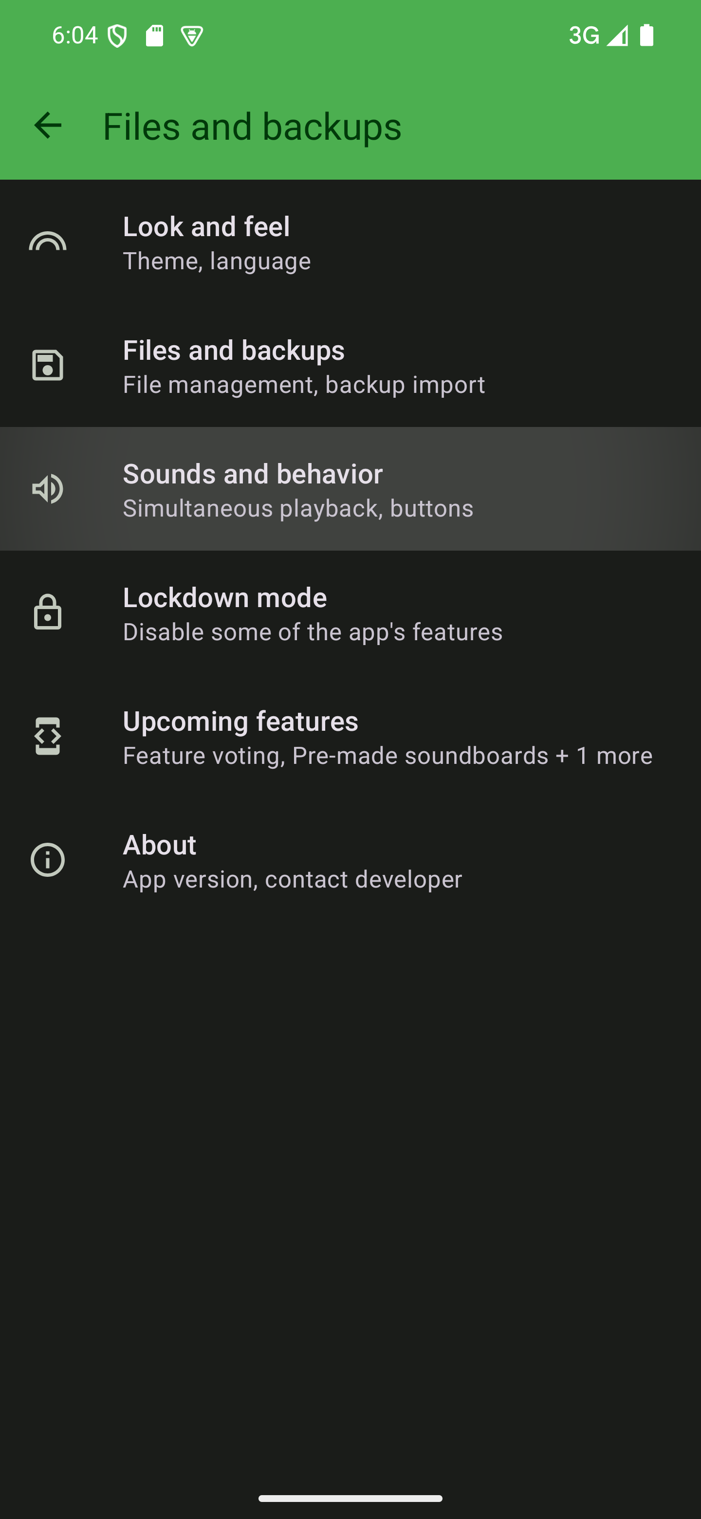 Tap "Sounds and behavior" to open the category The app's settings with the "Sounds and behavior" category highlighted