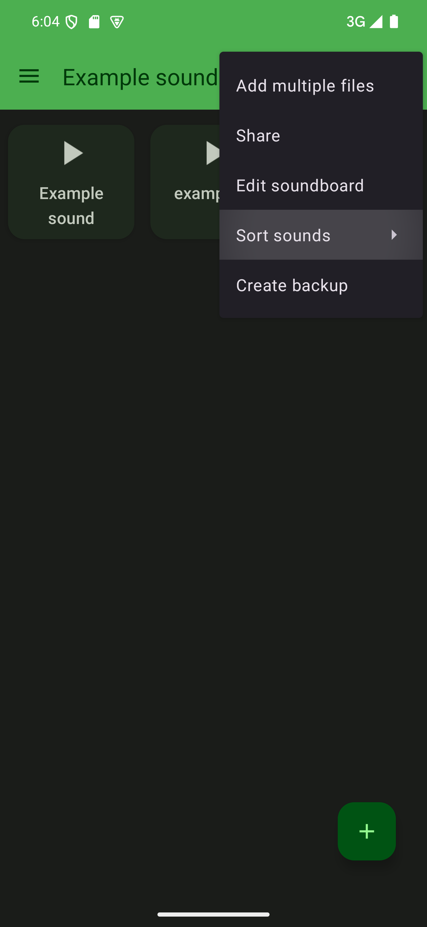 Open the options menu and choose "Sort sounds" The soundboard options menu with the "Sort sounds" option highlighted