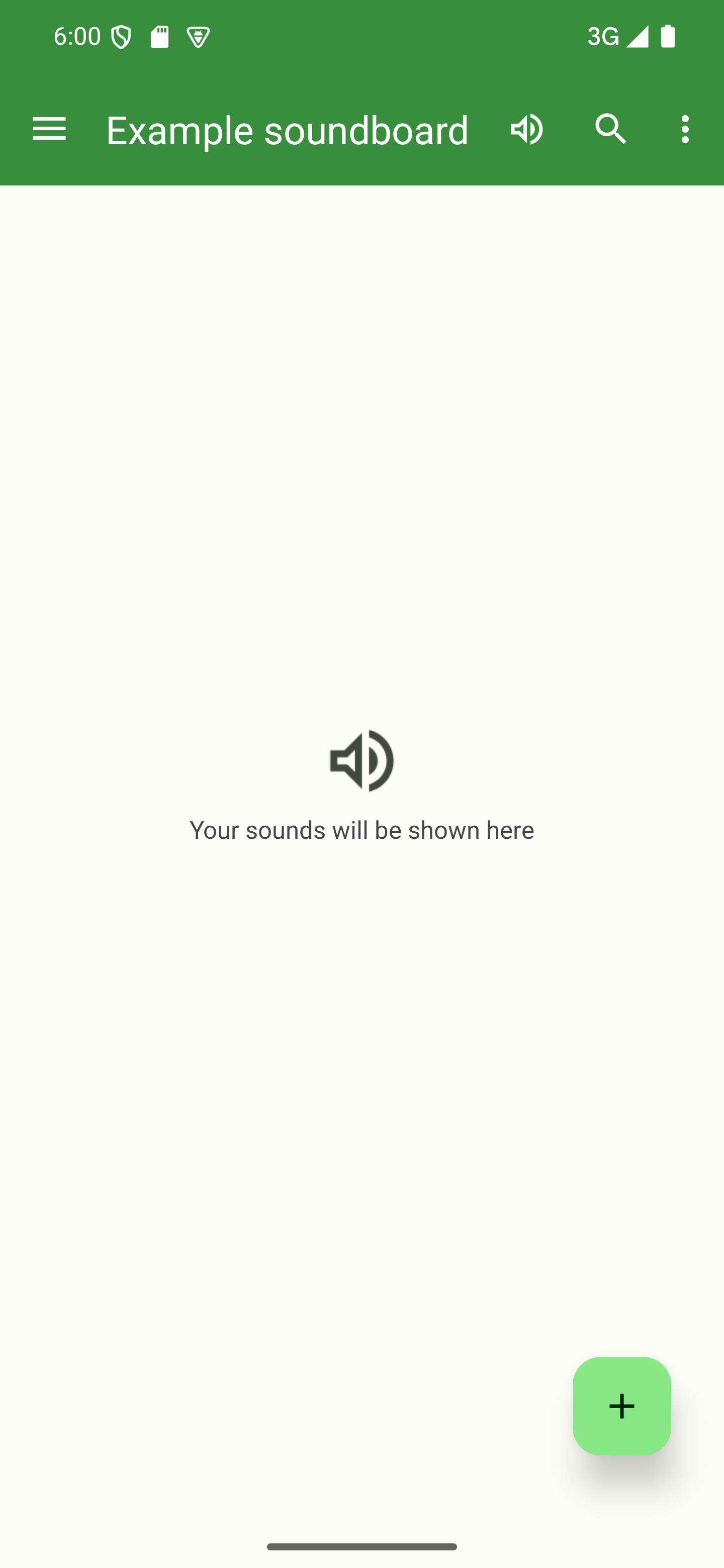 Tapping the + button opens the dialog to add a sound A soundboard with no sounds listed and the add button pressed