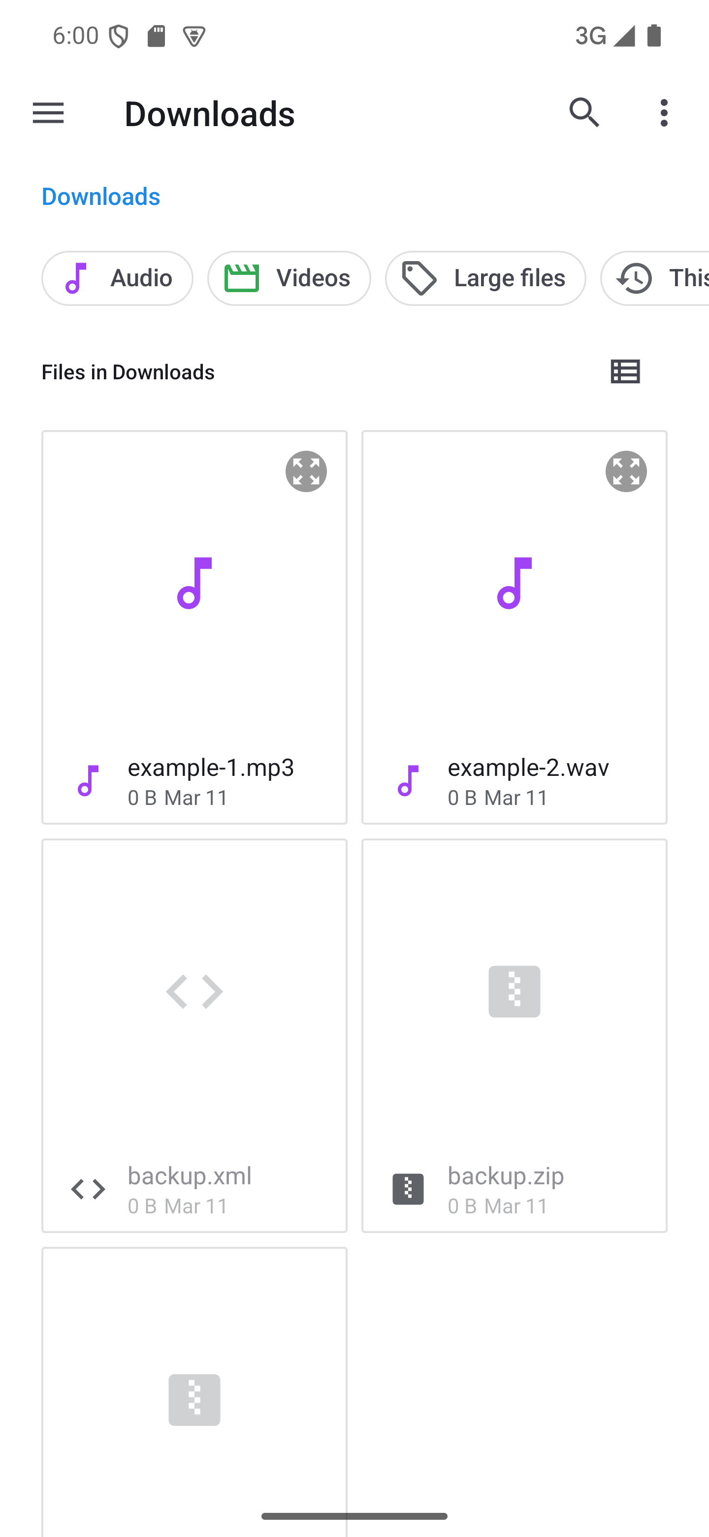 Tap "Select file" and choose an audio file to add A file picker with a file named "example.mp3"