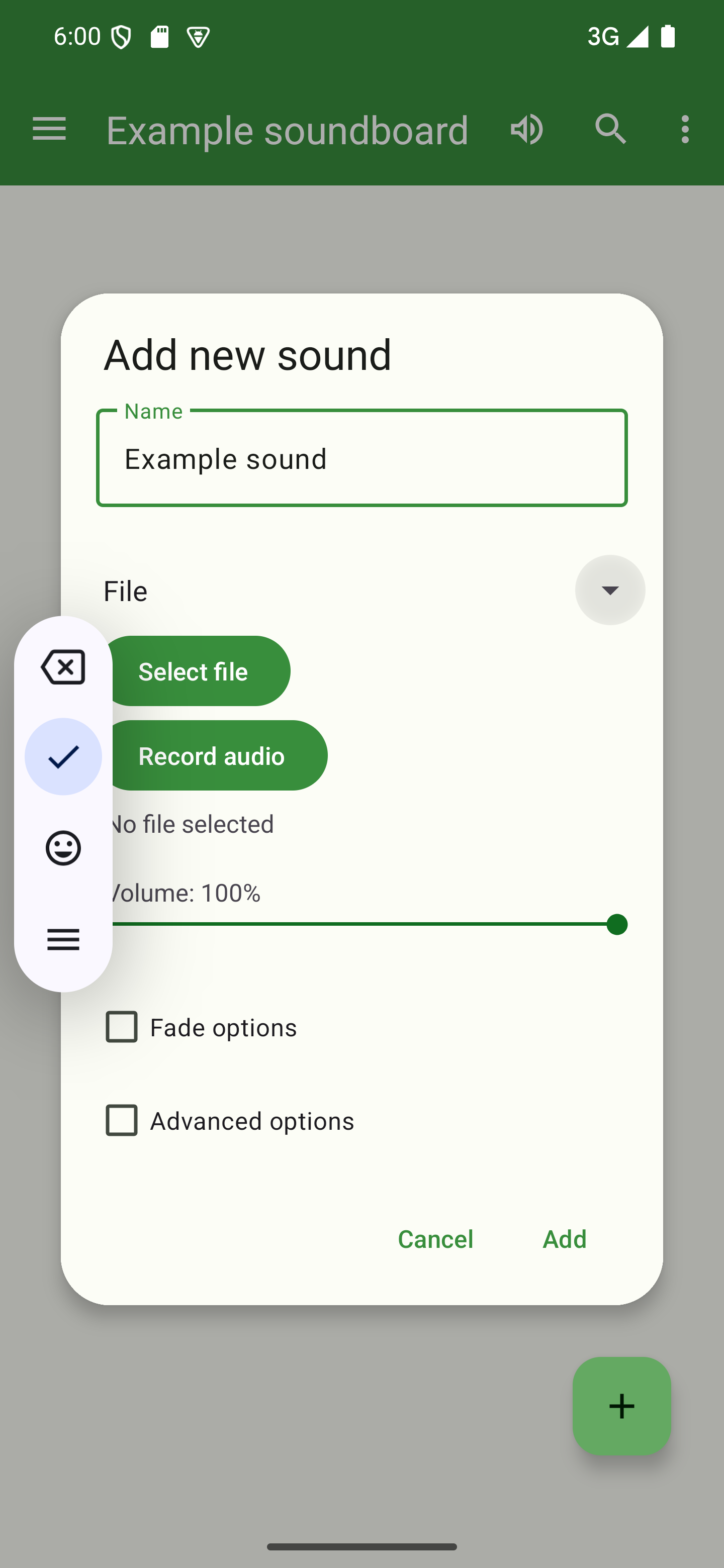 Set your sound to use a URL as the sound source A dialog to add a sound with its type selector highlighted