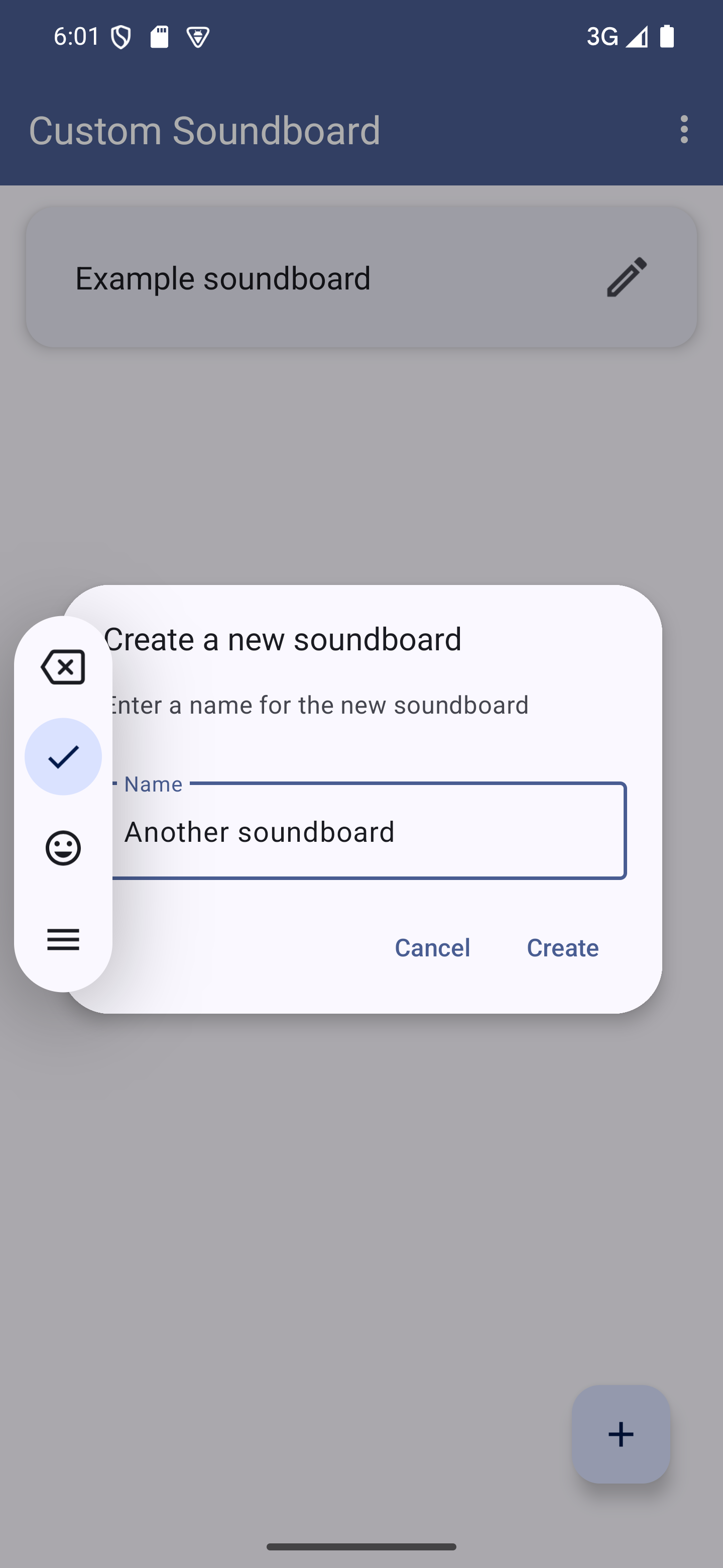 Name your soundboard using the dialog A dialog to enter the new soundboard's name