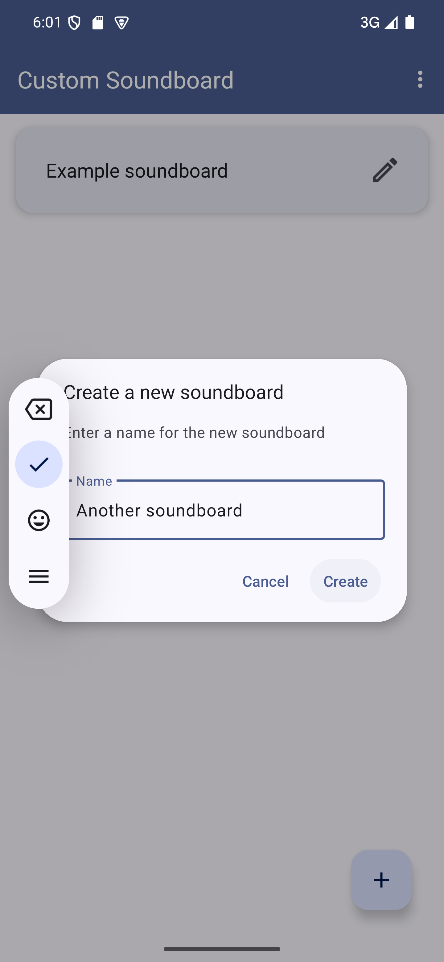 Tap "Create" to create your soundboard A dialog with its "Create" button highlighted