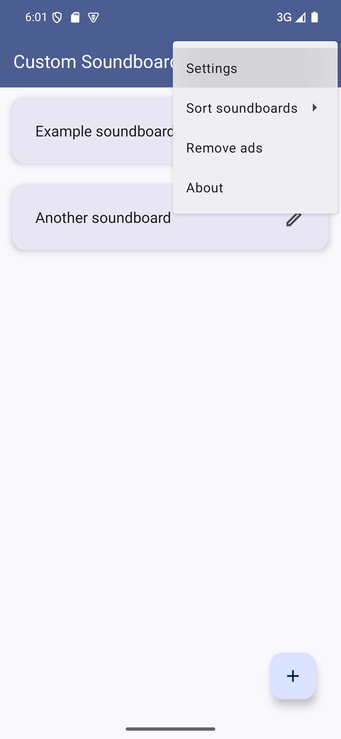 Use the menu to open the app's settings The options menu with the "Settings" option highlighted
