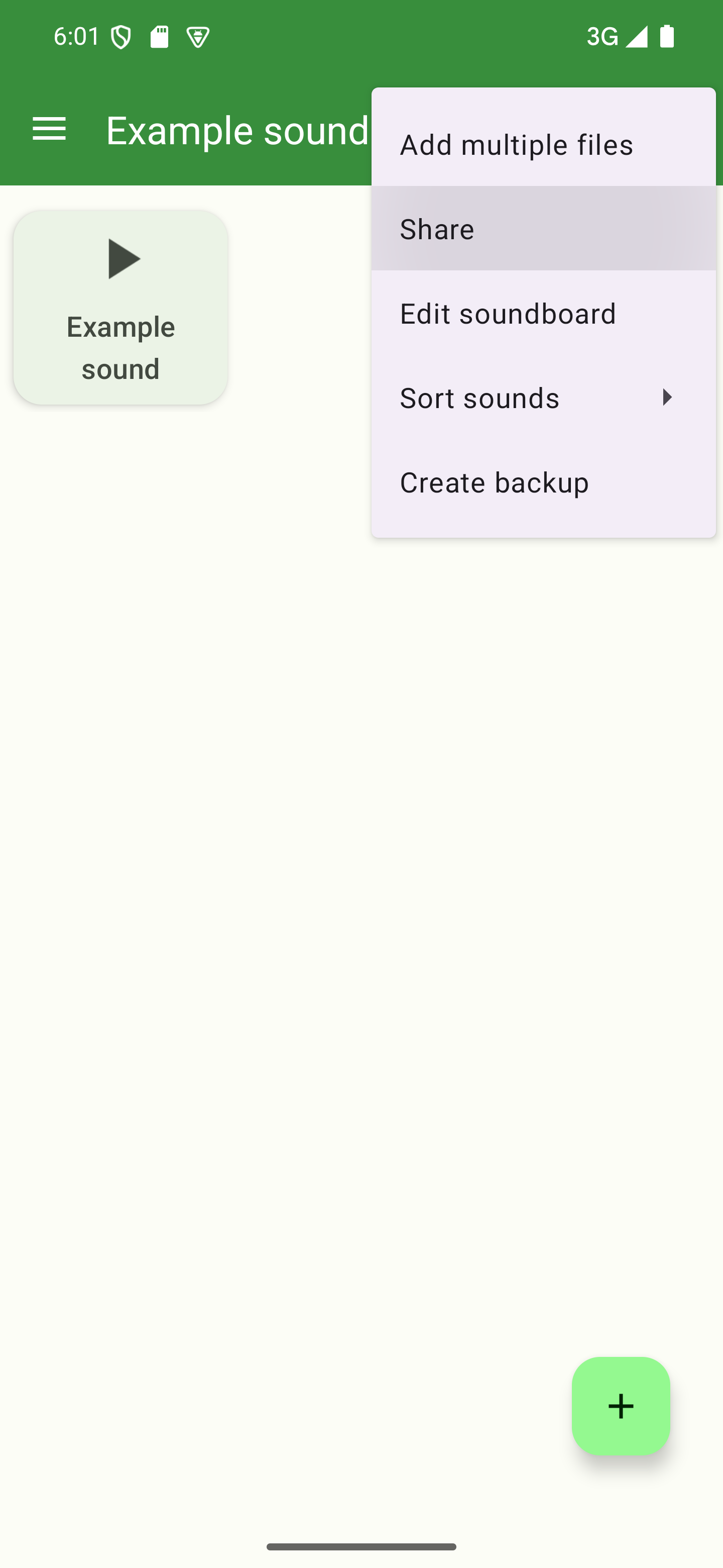 Open the options menu and choose "Share" The soundboard options menu with the "Share" option highlighted