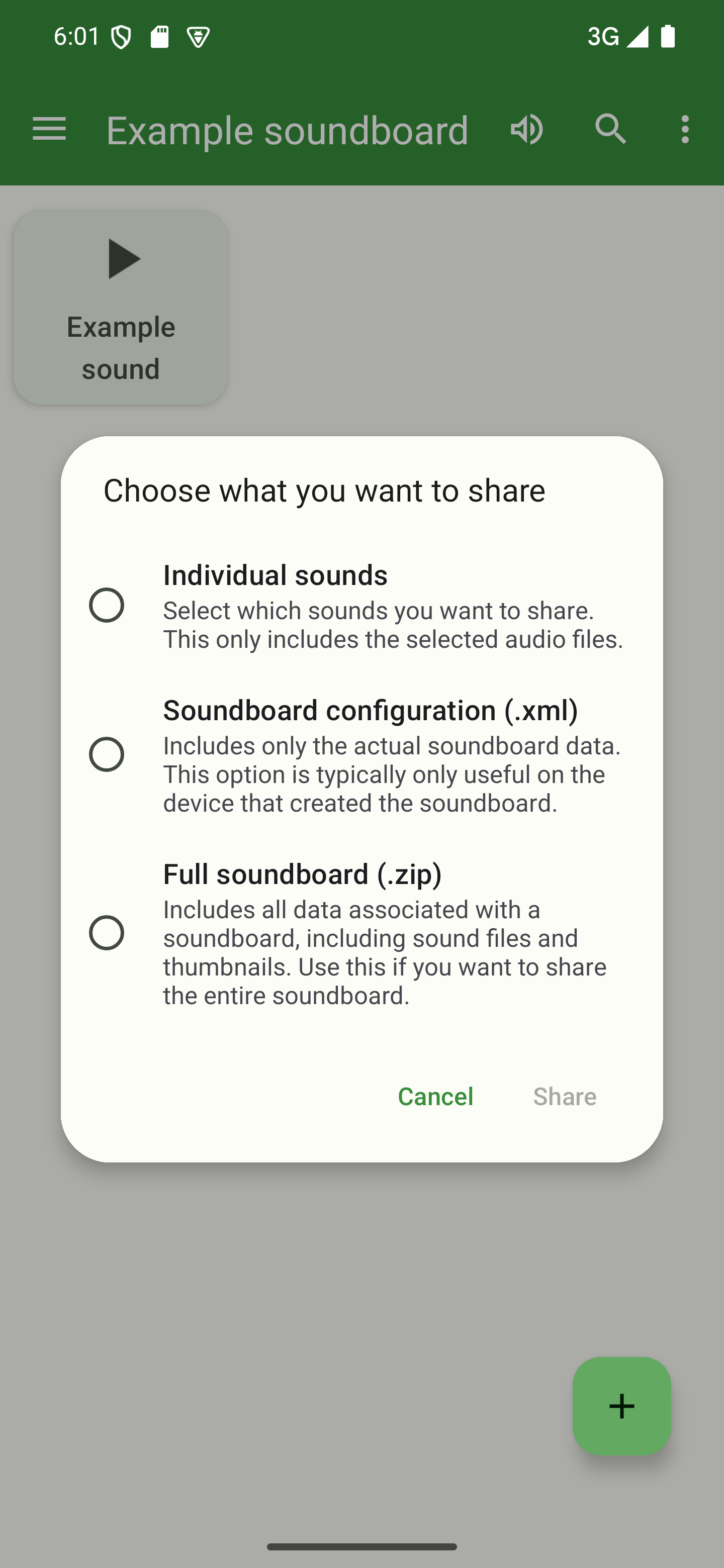 Choose what to share and tap "Share" A dialog to select what content should be shared