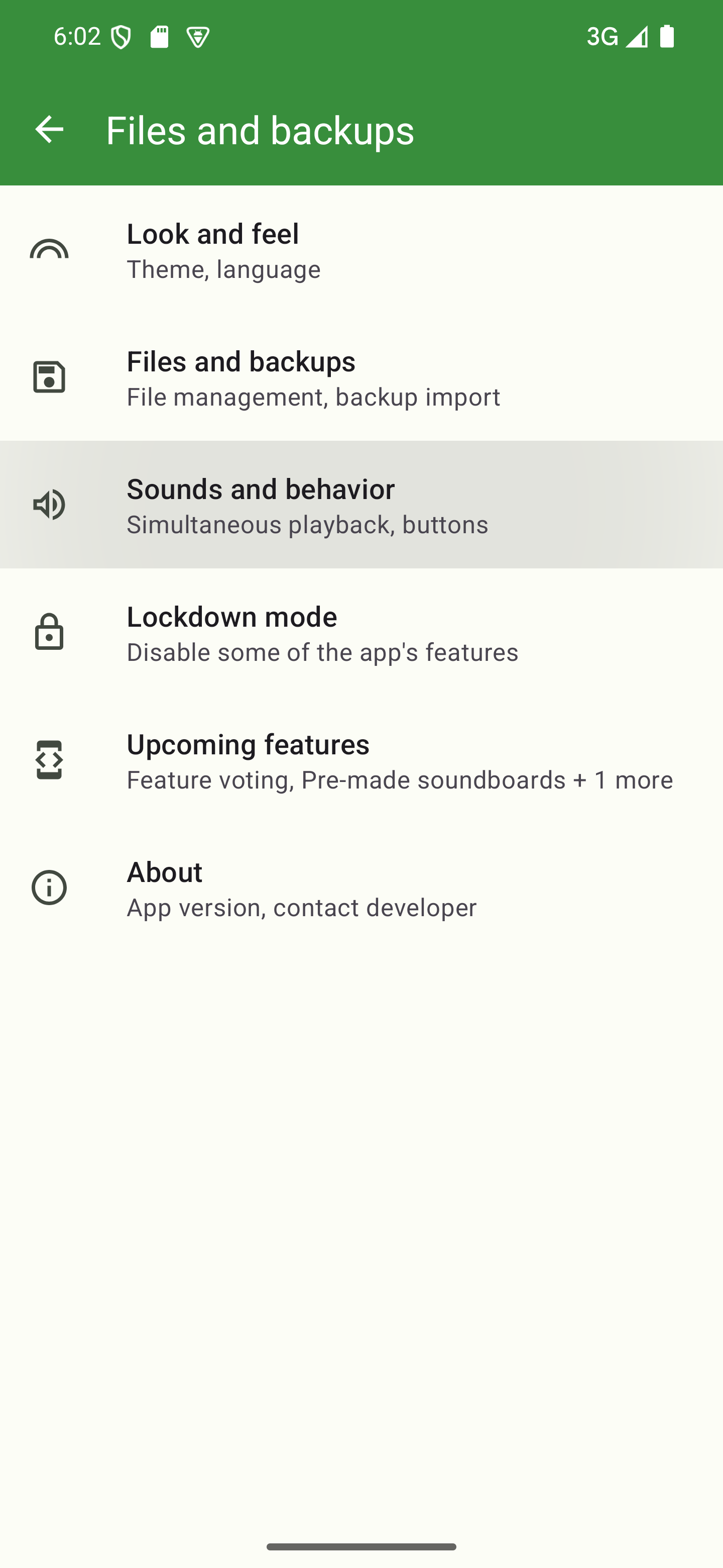 Tap "Sounds and behavior" to open the category The app's settings with the "Sounds and behavior" category highlighted