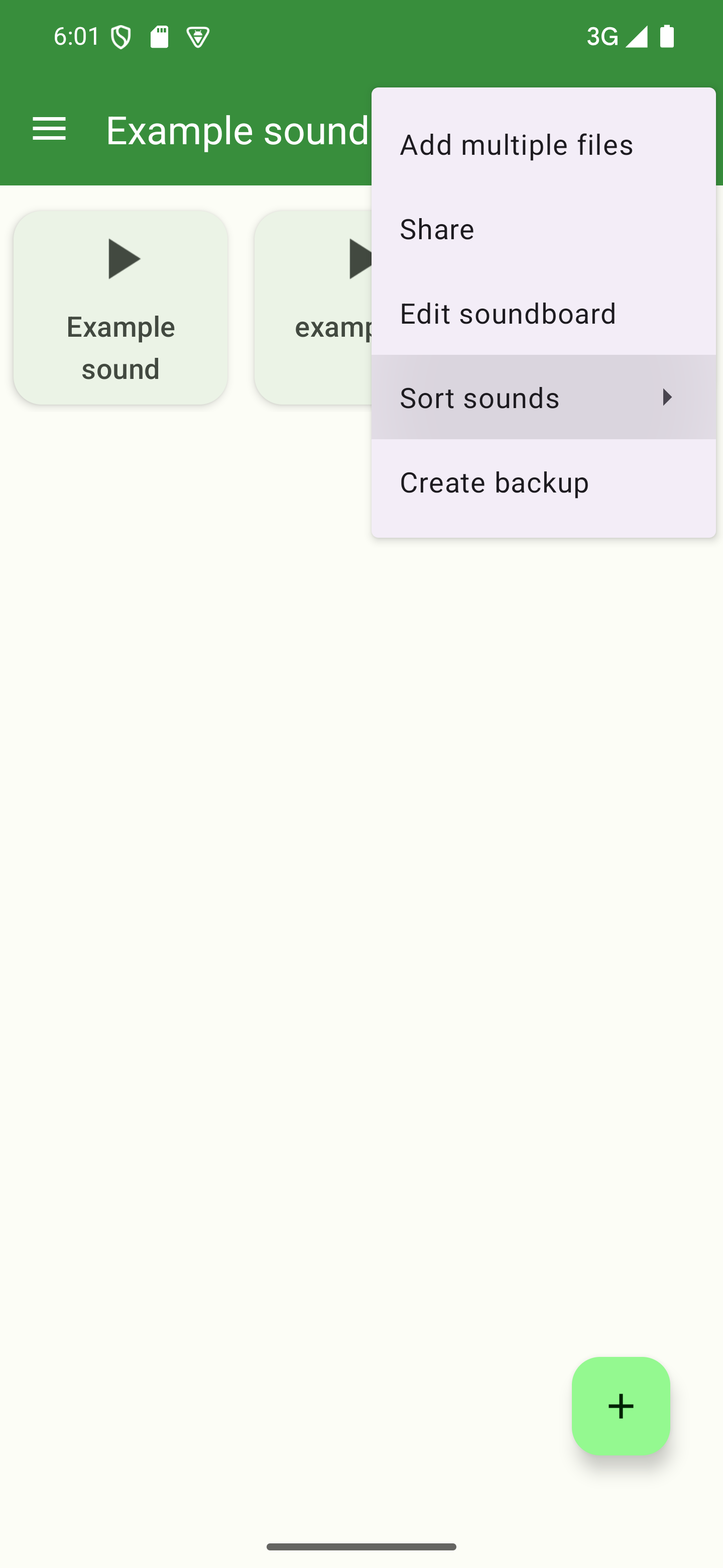 Open the options menu and choose "Sort sounds" The soundboard options menu with the "Sort sounds" option highlighted